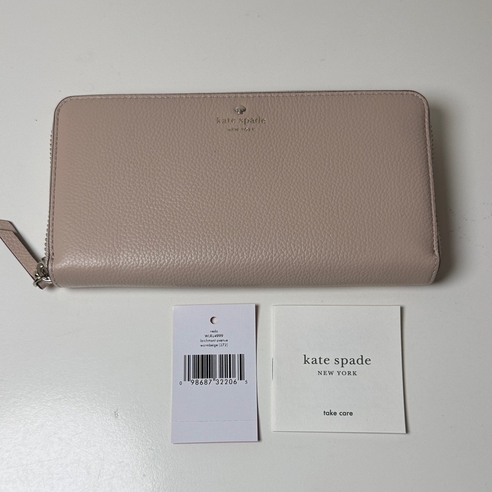 Kate Spade Long Zipper Around Natural Beige Wallet NWT